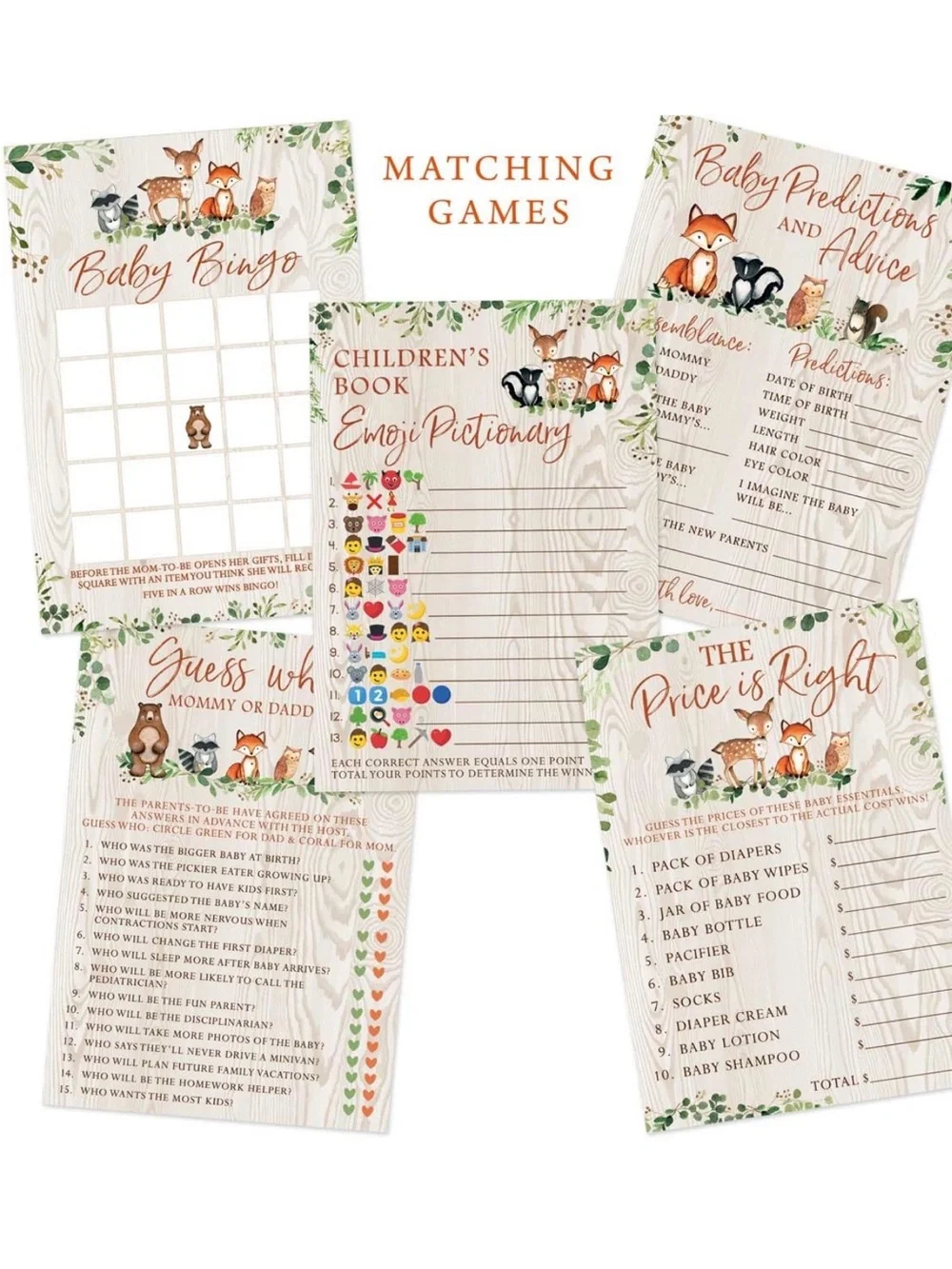 Woodland animal baby shower games